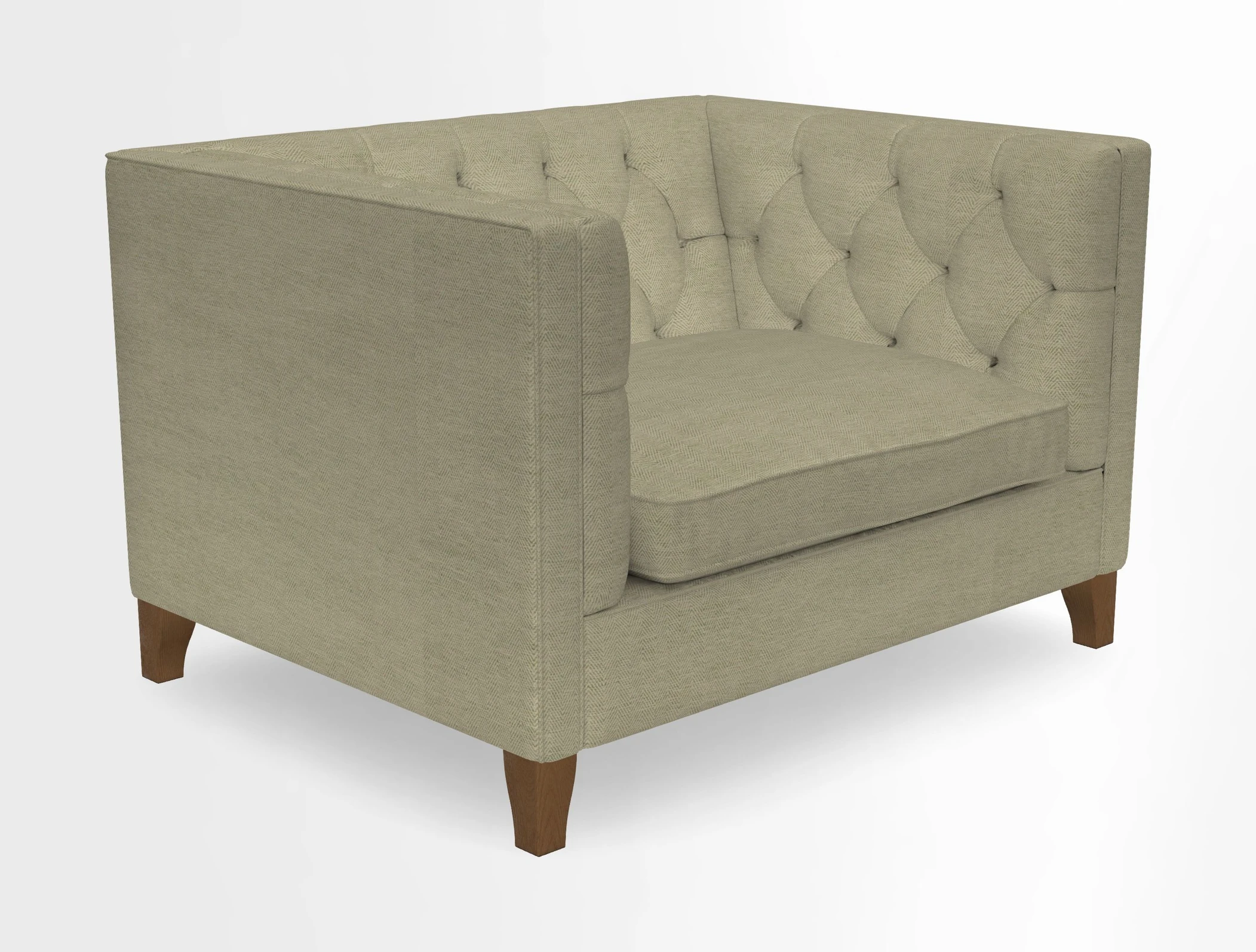 Haresfield Snuggler Dipped Arms in Mohair Lichen Seat Cushion in RHS Gertrude Jekyll Meadow Flower Olive and Scatters in RHS Gertrude Jekyll Folklore Olive