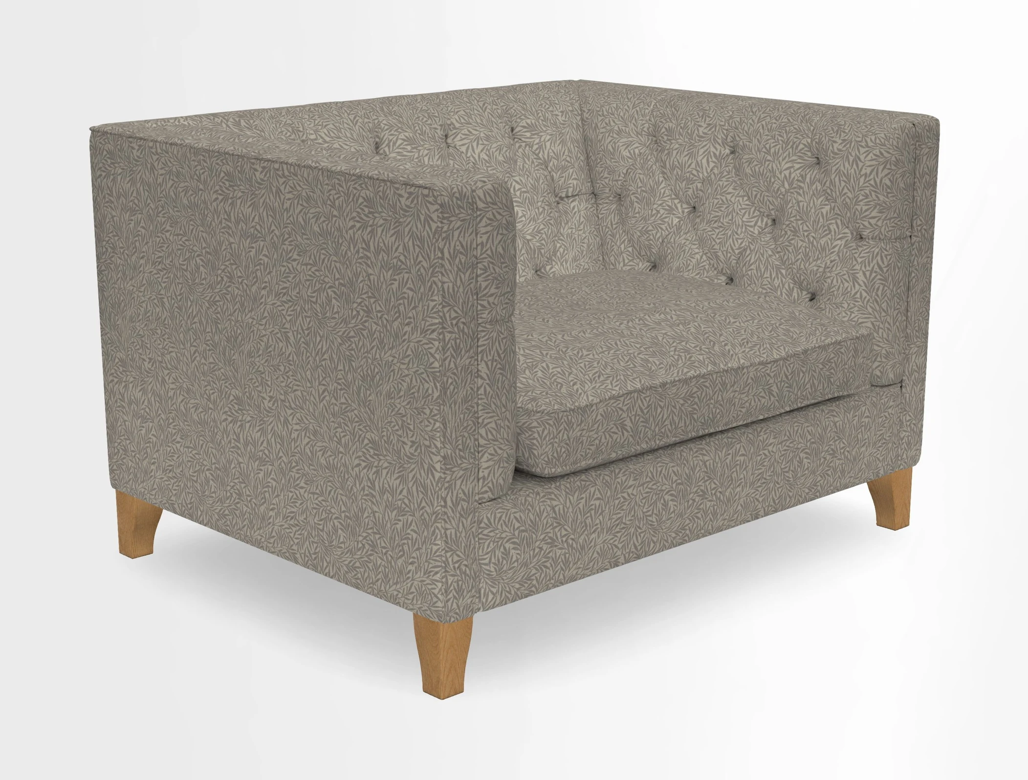 Haresfield Snuggler Dipped Arms in Mohair Lichen Seat Cushion in RHS Gertrude Jekyll Meadow Flower Olive and Scatters in RHS Gertrude Jekyll Folklore Olive