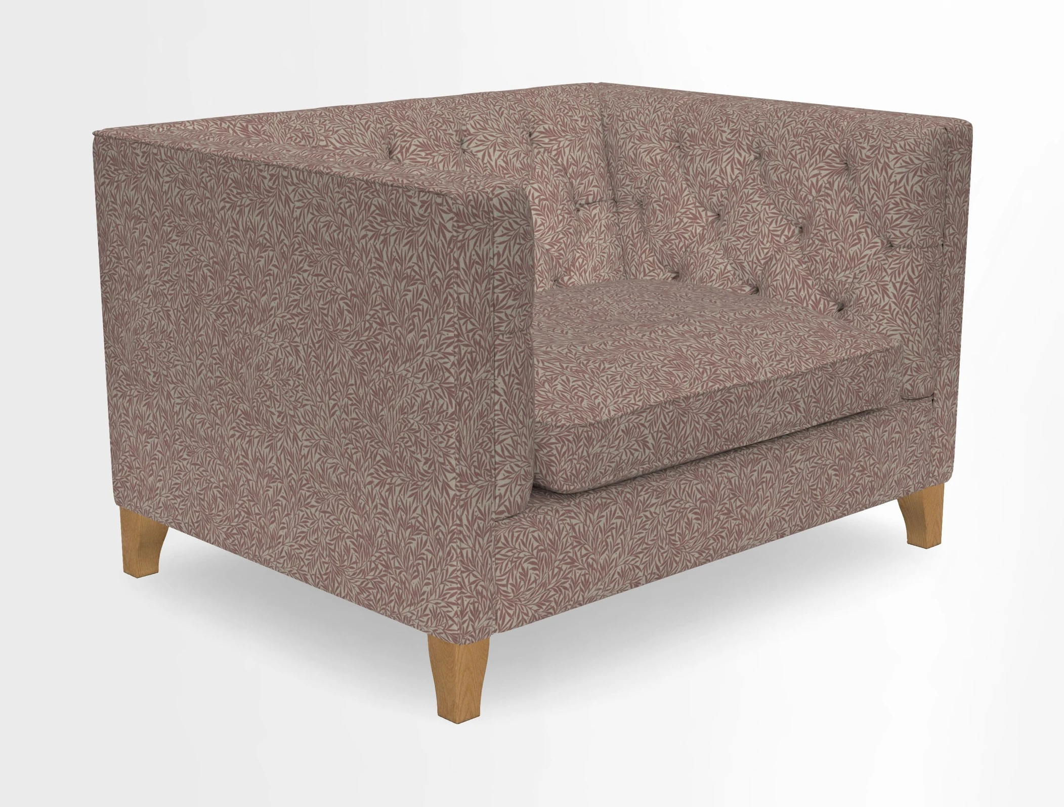 Haresfield Snuggler Dipped Arms in Mohair Lichen Seat Cushion in RHS Gertrude Jekyll Meadow Flower Olive and Scatters in RHS Gertrude Jekyll Folklore Olive