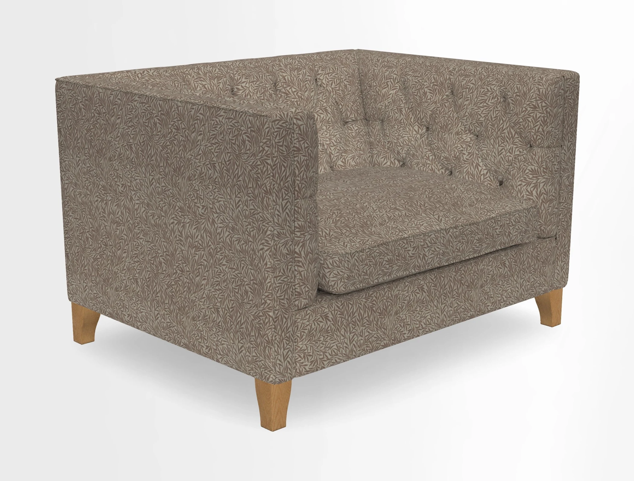 Haresfield Snuggler Dipped Arms in Mohair Lichen Seat Cushion in RHS Gertrude Jekyll Meadow Flower Olive and Scatters in RHS Gertrude Jekyll Folklore Olive