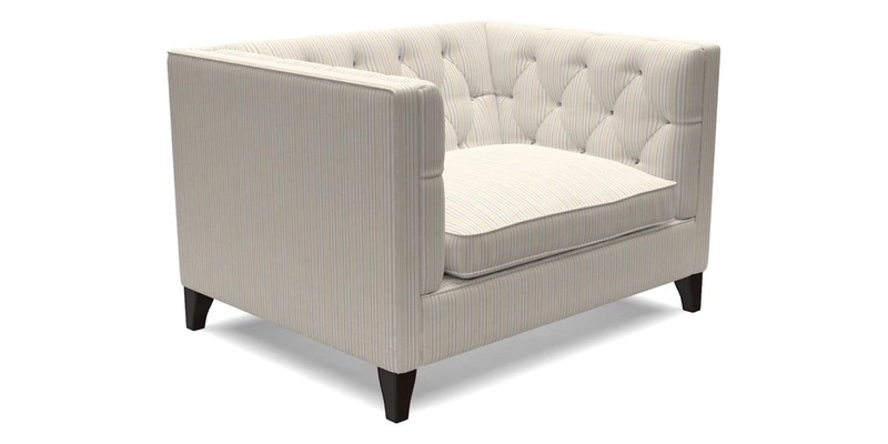 Haresfield Snuggler Dipped Arms in Mohair Lichen Seat Cushion in RHS Gertrude Jekyll Meadow Flower Olive and Scatters in RHS Gertrude Jekyll Folklore Olive