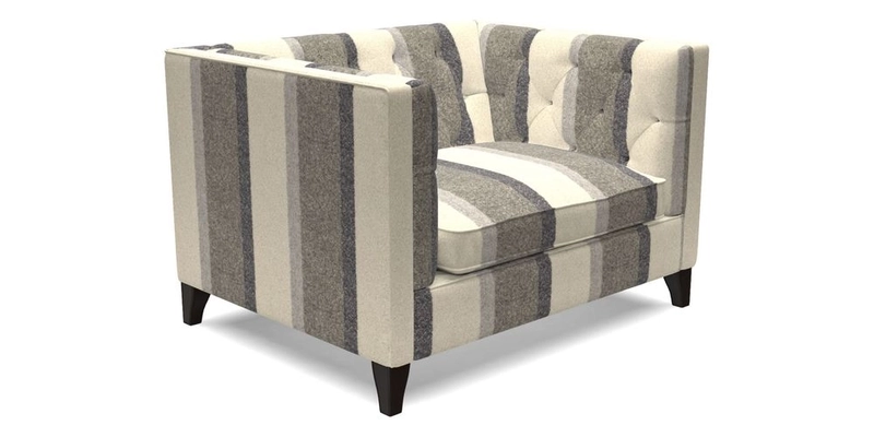 Haresfield Snuggler Dipped Arms in Mohair Lichen Seat Cushion in RHS Gertrude Jekyll Meadow Flower Olive and Scatters in RHS Gertrude Jekyll Folklore Olive