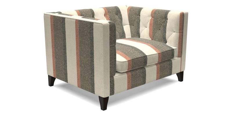 Haresfield Snuggler Dipped Arms in Mohair Lichen Seat Cushion in RHS Gertrude Jekyll Meadow Flower Olive and Scatters in RHS Gertrude Jekyll Folklore Olive