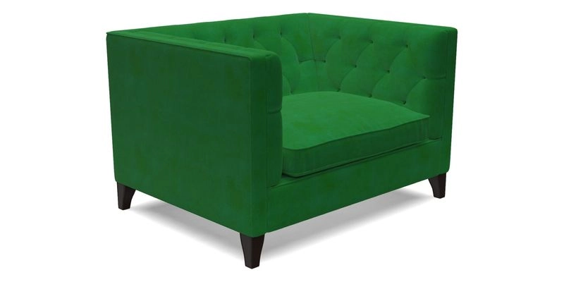 Haresfield Snuggler Dipped Arms in Mohair Lichen Seat Cushion in RHS Gertrude Jekyll Meadow Flower Olive and Scatters in RHS Gertrude Jekyll Folklore Olive