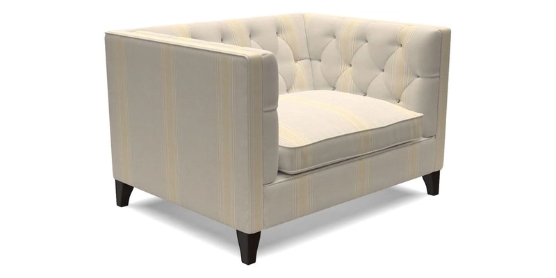 Haresfield Snuggler Dipped Arms in Mohair Lichen Seat Cushion in RHS Gertrude Jekyll Meadow Flower Olive and Scatters in RHS Gertrude Jekyll Folklore Olive