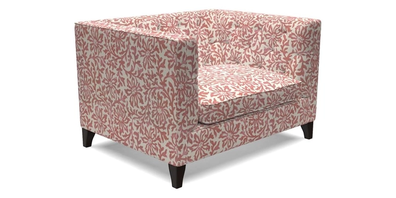 Haresfield Snuggler Dipped Arms in Mohair Lichen Seat Cushion in RHS Gertrude Jekyll Meadow Flower Olive and Scatters in RHS Gertrude Jekyll Folklore Olive