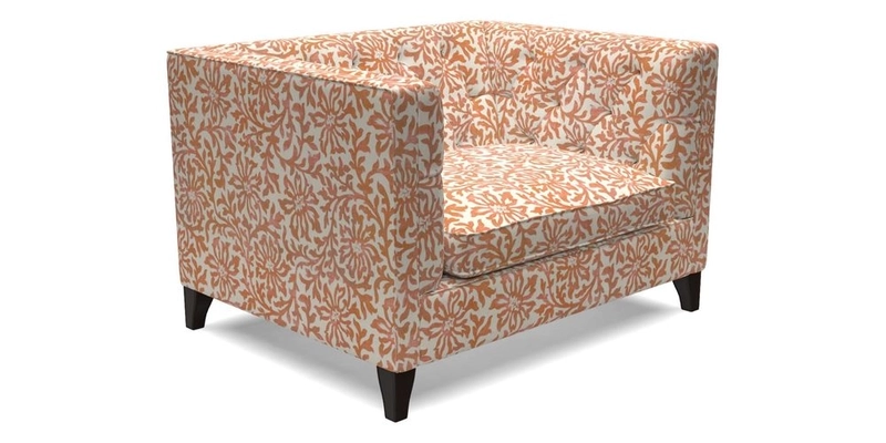 Haresfield Snuggler Dipped Arms in Mohair Lichen Seat Cushion in RHS Gertrude Jekyll Meadow Flower Olive and Scatters in RHS Gertrude Jekyll Folklore Olive