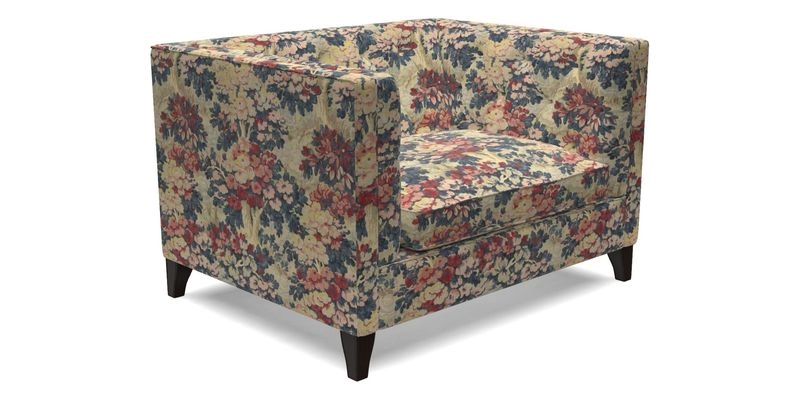 Haresfield Snuggler Dipped Arms in Mohair Lichen Seat Cushion in RHS Gertrude Jekyll Meadow Flower Olive and Scatters in RHS Gertrude Jekyll Folklore Olive