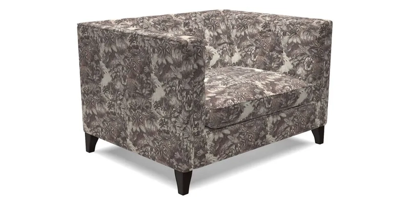 Haresfield Snuggler Dipped Arms in Mohair Lichen Seat Cushion in RHS Gertrude Jekyll Meadow Flower Olive and Scatters in RHS Gertrude Jekyll Folklore Olive