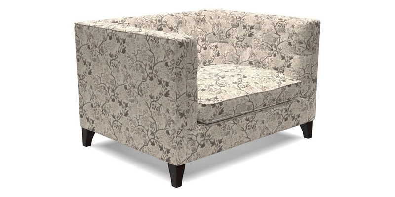 Haresfield Snuggler Dipped Arms in Mohair Lichen Seat Cushion in RHS Gertrude Jekyll Meadow Flower Olive and Scatters in RHS Gertrude Jekyll Folklore Olive