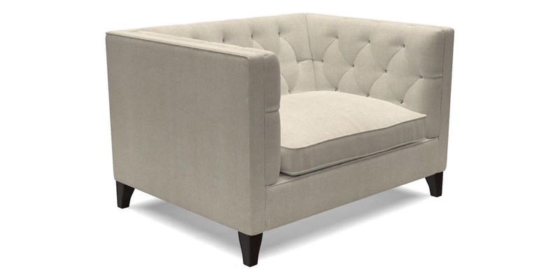 Haresfield Snuggler Dipped Arms in Mohair Lichen Seat Cushion in RHS Gertrude Jekyll Meadow Flower Olive and Scatters in RHS Gertrude Jekyll Folklore Olive