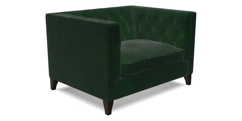 Haresfield Snuggler Dipped Arms in Mohair Lichen Seat Cushion in RHS Gertrude Jekyll Meadow Flower Olive and Scatters in RHS Gertrude Jekyll Folklore Olive