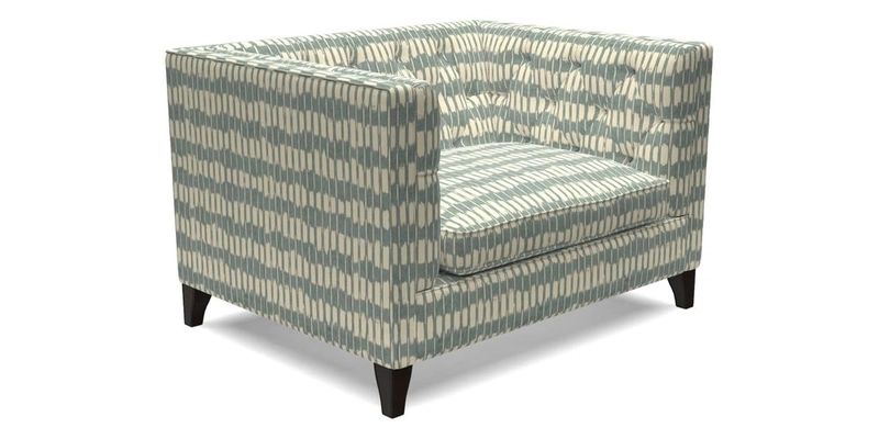 Haresfield Snuggler Dipped Arms in Mohair Lichen Seat Cushion in RHS Gertrude Jekyll Meadow Flower Olive and Scatters in RHS Gertrude Jekyll Folklore Olive