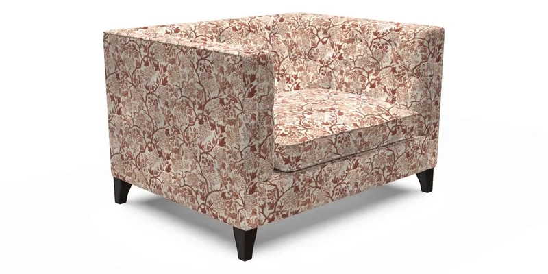 Haresfield Snuggler Dipped Arms in Mohair Lichen Seat Cushion in RHS Gertrude Jekyll Meadow Flower Olive and Scatters in RHS Gertrude Jekyll Folklore Olive