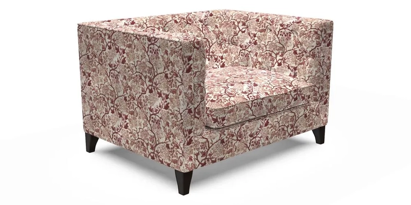 Haresfield Snuggler Dipped Arms in Mohair Lichen Seat Cushion in RHS Gertrude Jekyll Meadow Flower Olive and Scatters in RHS Gertrude Jekyll Folklore Olive