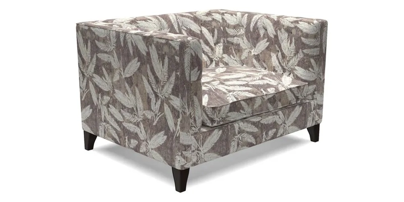 Haresfield Snuggler Dipped Arms in Mohair Lichen Seat Cushion in RHS Gertrude Jekyll Meadow Flower Olive and Scatters in RHS Gertrude Jekyll Folklore Olive