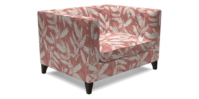 Haresfield Snuggler Dipped Arms in Mohair Lichen Seat Cushion in RHS Gertrude Jekyll Meadow Flower Olive and Scatters in RHS Gertrude Jekyll Folklore Olive