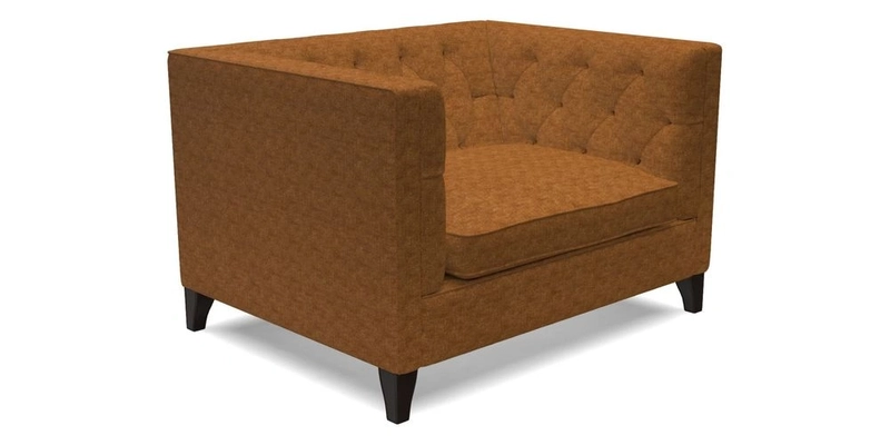 Haresfield Snuggler Dipped Arms in Mohair Lichen Seat Cushion in RHS Gertrude Jekyll Meadow Flower Olive and Scatters in RHS Gertrude Jekyll Folklore Olive