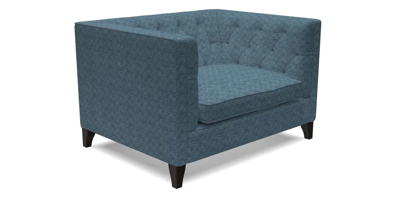 Haresfield Snuggler Dipped Arms in Mohair Lichen Seat Cushion in RHS Gertrude Jekyll Meadow Flower Olive and Scatters in RHS Gertrude Jekyll Folklore Olive