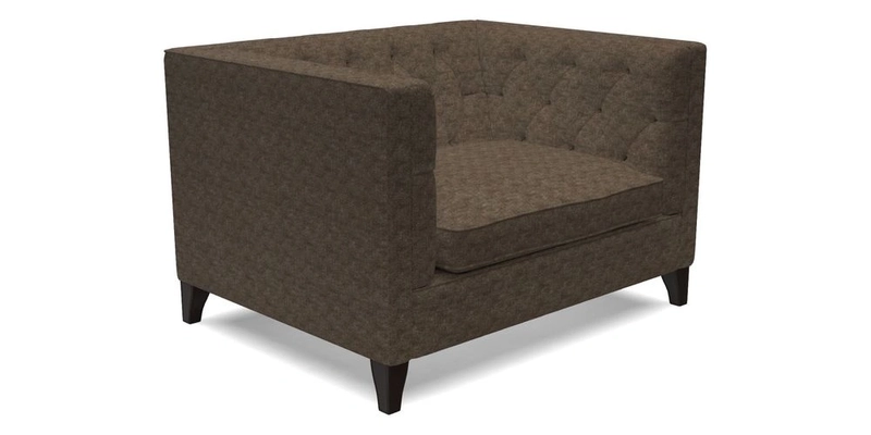 Haresfield Snuggler Dipped Arms in Mohair Lichen Seat Cushion in RHS Gertrude Jekyll Meadow Flower Olive and Scatters in RHS Gertrude Jekyll Folklore Olive