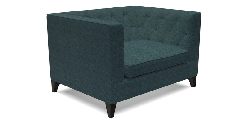 Haresfield Snuggler Dipped Arms in Mohair Lichen Seat Cushion in RHS Gertrude Jekyll Meadow Flower Olive and Scatters in RHS Gertrude Jekyll Folklore Olive