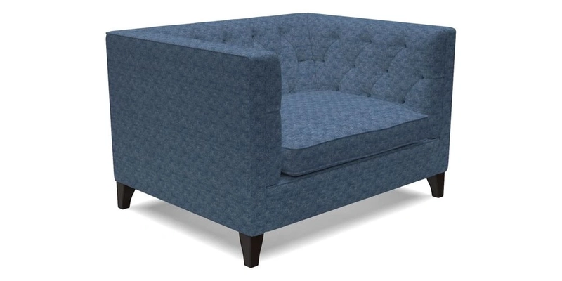 Haresfield Snuggler Dipped Arms in Mohair Lichen Seat Cushion in RHS Gertrude Jekyll Meadow Flower Olive and Scatters in RHS Gertrude Jekyll Folklore Olive