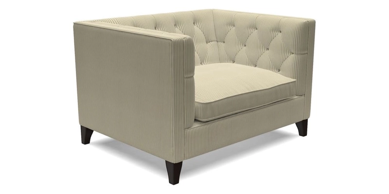 Haresfield Snuggler Dipped Arms in Mohair Lichen Seat Cushion in RHS Gertrude Jekyll Meadow Flower Olive and Scatters in RHS Gertrude Jekyll Folklore Olive