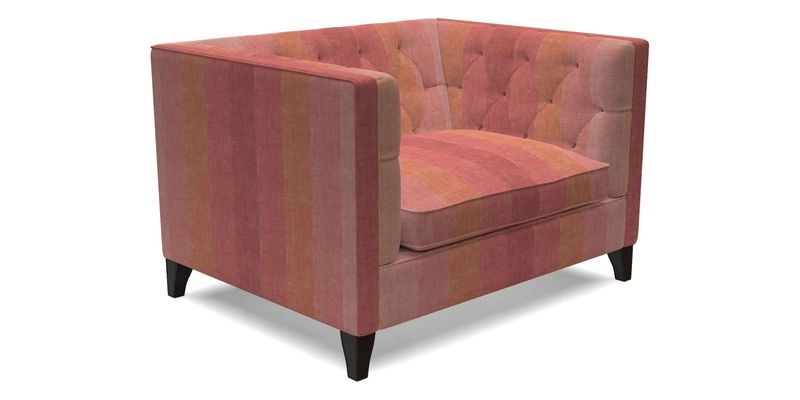 Haresfield Snuggler Dipped Arms in Mohair Lichen Seat Cushion in RHS Gertrude Jekyll Meadow Flower Olive and Scatters in RHS Gertrude Jekyll Folklore Olive