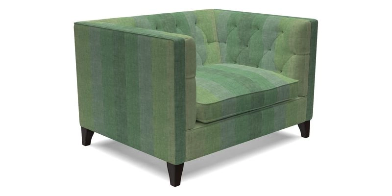 Haresfield Snuggler Dipped Arms in Mohair Lichen Seat Cushion in RHS Gertrude Jekyll Meadow Flower Olive and Scatters in RHS Gertrude Jekyll Folklore Olive