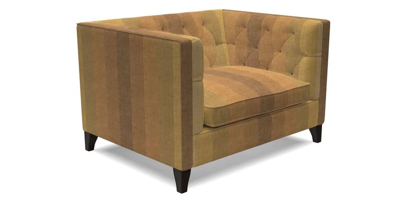 Haresfield Snuggler Dipped Arms in Mohair Lichen Seat Cushion in RHS Gertrude Jekyll Meadow Flower Olive and Scatters in RHS Gertrude Jekyll Folklore Olive