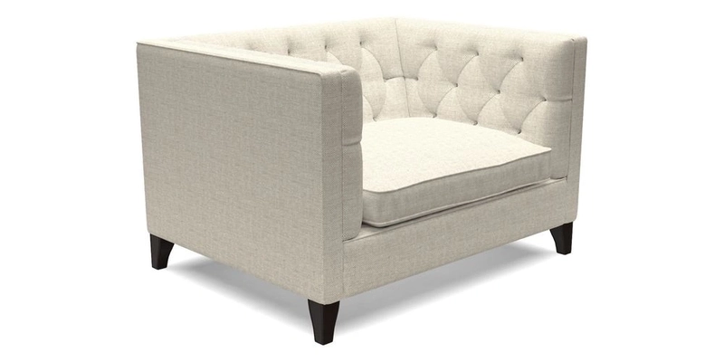 Haresfield Snuggler Dipped Arms in Mohair Lichen Seat Cushion in RHS Gertrude Jekyll Meadow Flower Olive and Scatters in RHS Gertrude Jekyll Folklore Olive