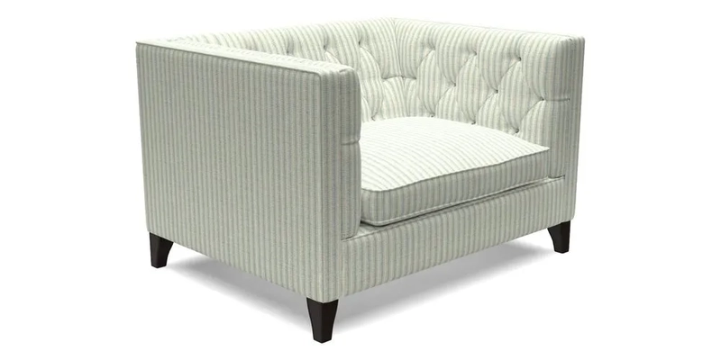 Haresfield Snuggler Dipped Arms in Mohair Lichen Seat Cushion in RHS Gertrude Jekyll Meadow Flower Olive and Scatters in RHS Gertrude Jekyll Folklore Olive