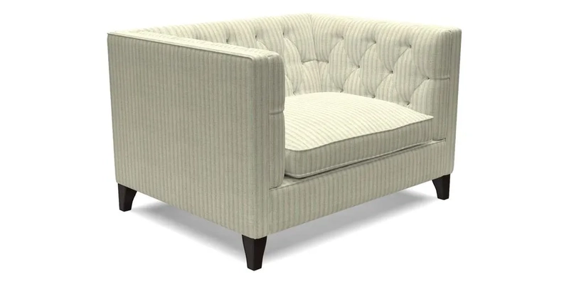 Haresfield Snuggler Dipped Arms in Mohair Lichen Seat Cushion in RHS Gertrude Jekyll Meadow Flower Olive and Scatters in RHS Gertrude Jekyll Folklore Olive