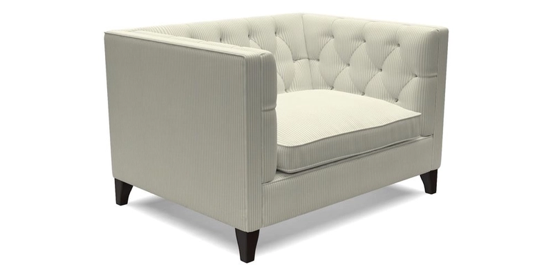 Haresfield Snuggler Dipped Arms in Mohair Lichen Seat Cushion in RHS Gertrude Jekyll Meadow Flower Olive and Scatters in RHS Gertrude Jekyll Folklore Olive