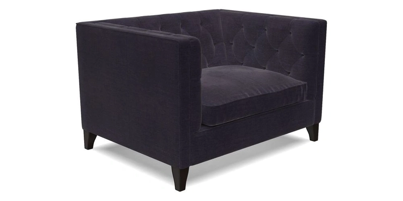 Haresfield Snuggler Dipped Arms in Mohair Lichen Seat Cushion in RHS Gertrude Jekyll Meadow Flower Olive and Scatters in RHS Gertrude Jekyll Folklore Olive