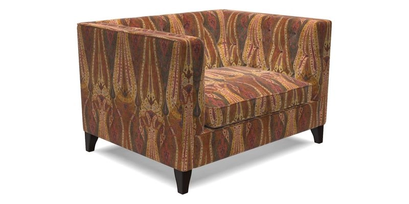 Haresfield Snuggler Dipped Arms in Mohair Lichen Seat Cushion in RHS Gertrude Jekyll Meadow Flower Olive and Scatters in RHS Gertrude Jekyll Folklore Olive