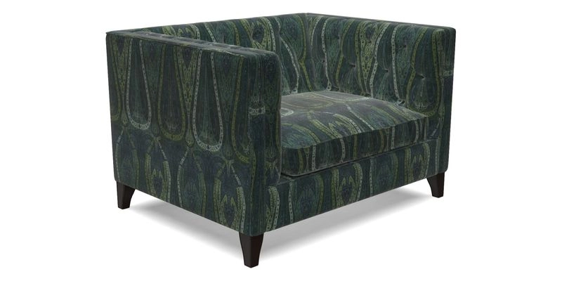 Haresfield Snuggler Dipped Arms in Mohair Lichen Seat Cushion in RHS Gertrude Jekyll Meadow Flower Olive and Scatters in RHS Gertrude Jekyll Folklore Olive
