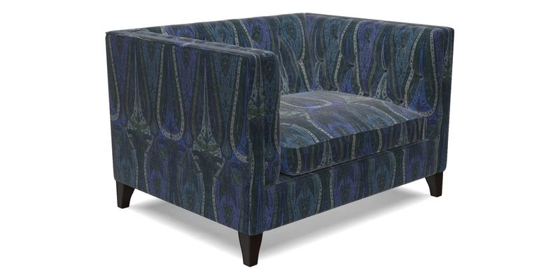 Haresfield Snuggler Dipped Arms in Mohair Lichen Seat Cushion in RHS Gertrude Jekyll Meadow Flower Olive and Scatters in RHS Gertrude Jekyll Folklore Olive