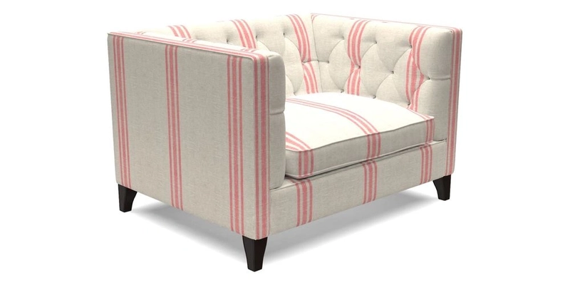 Haresfield Snuggler Dipped Arms in Mohair Lichen Seat Cushion in RHS Gertrude Jekyll Meadow Flower Olive and Scatters in RHS Gertrude Jekyll Folklore Olive