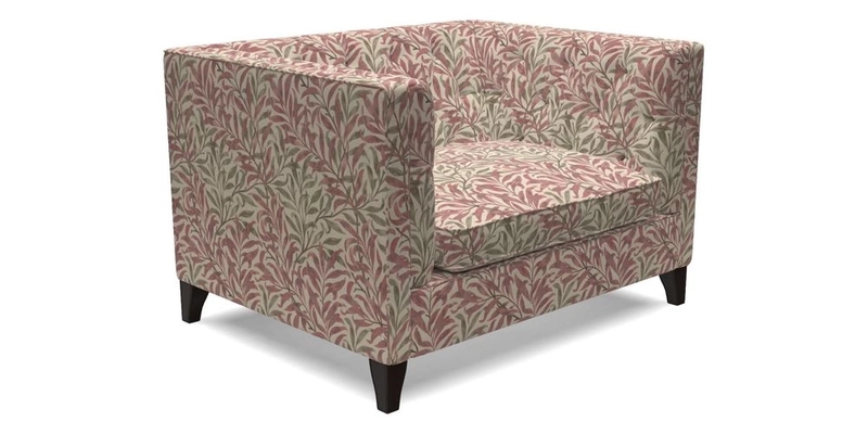 Haresfield Snuggler Dipped Arms in Mohair Lichen Seat Cushion in RHS Gertrude Jekyll Meadow Flower Olive and Scatters in RHS Gertrude Jekyll Folklore Olive