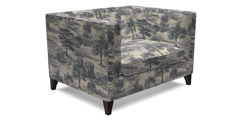 Haresfield Snuggler Dipped Arms in Mohair Lichen Seat Cushion in RHS Gertrude Jekyll Meadow Flower Olive and Scatters in RHS Gertrude Jekyll Folklore Olive