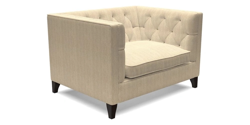 Haresfield Snuggler Dipped Arms in Mohair Lichen Seat Cushion in RHS Gertrude Jekyll Meadow Flower Olive and Scatters in RHS Gertrude Jekyll Folklore Olive