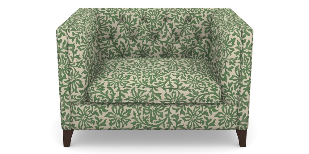 Product photograph of Haresfield Snuggler In V A Brompton Collection - Floral Scroll - Basil from Sofas and Stuff Limited