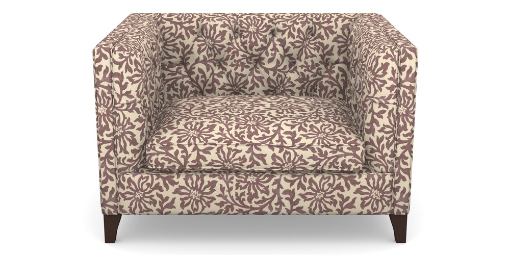 Product photograph of Haresfield Snuggler In V A Brompton Collection - Floral Scroll - Cacao from Sofas and Stuff Limited