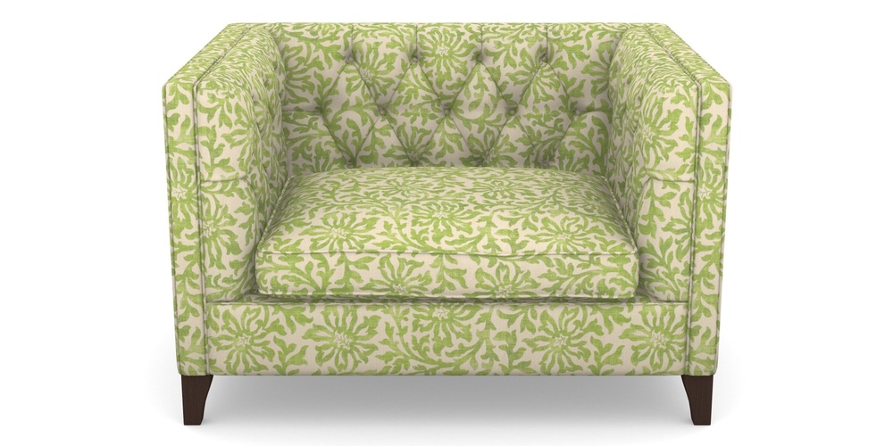 Product photograph of Haresfield Snuggler In V A Brompton Collection - Floral Scroll - Lime from Sofas and Stuff Limited