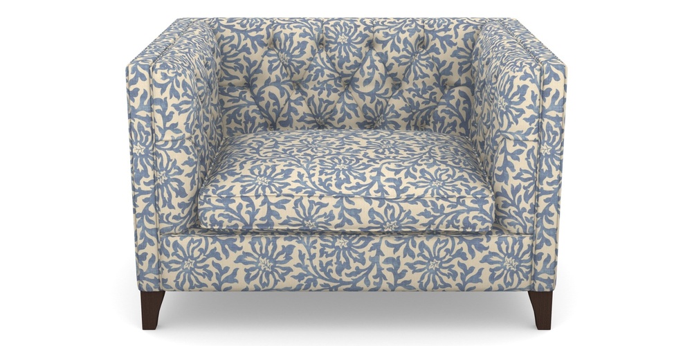 Product photograph of Haresfield Snuggler In V A Brompton Collection - Floral Scroll - Morning Blue from Sofas and Stuff Limited