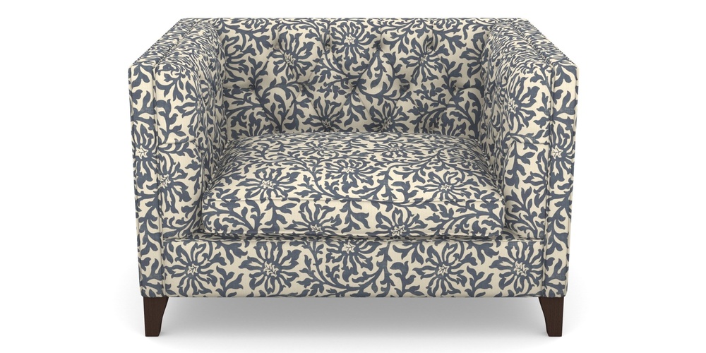 Product photograph of Haresfield Snuggler In V A Brompton Collection - Floral Scroll - Midnight Blue from Sofas and Stuff Limited