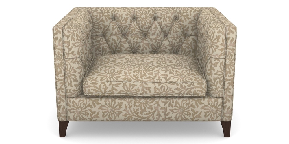 Product photograph of Haresfield Snuggler In V A Brompton Collection - Floral Scroll - Assam Tea from Sofas and Stuff Limited