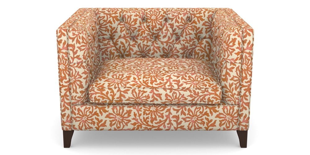 Product photograph of Haresfield Snuggler In V A Brompton Collection - Floral Scroll - Terracotta from Sofas and Stuff Limited