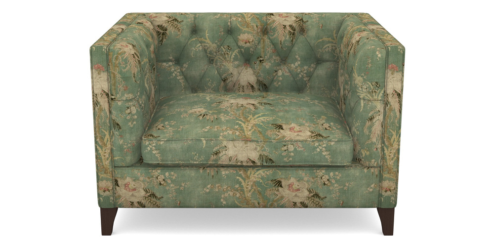 Product photograph of Haresfield Snuggler In Floral Linen - Zefferino Emerald from Sofas and Stuff Limited